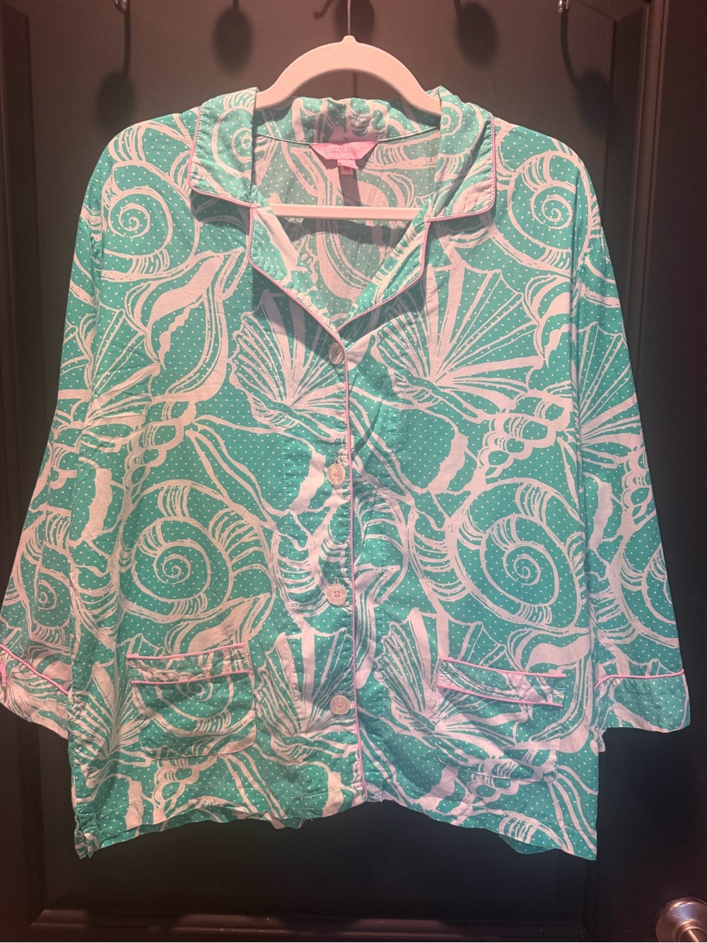 Lilly Pulitzer Turquoise and White Shell-Print Pajama Set